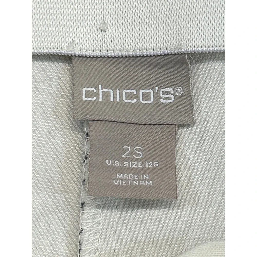 Chico's Herringbone Pull On Pants Womens 2 12 Black White Straight Leg Career